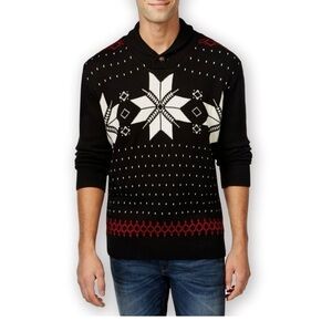 Weatherproof Vintage Men's Large Black Button Shawl Collar Holiday Sweater